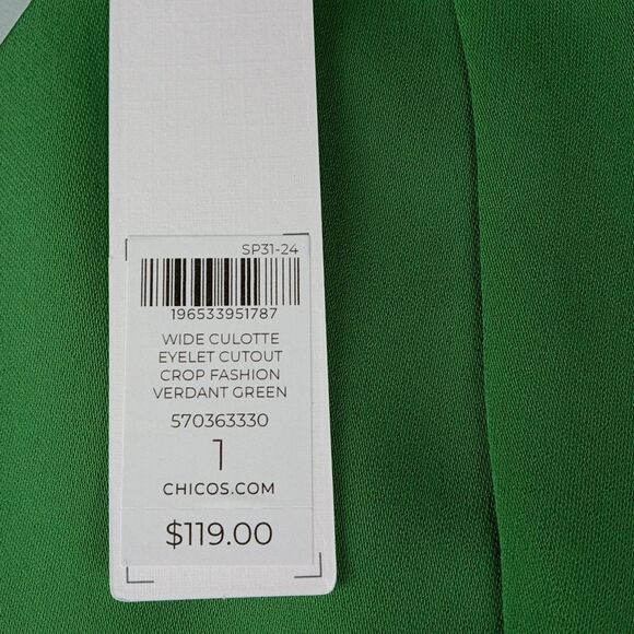 Chico's Wide Leg Crop Pants Kelly Green Eyelet Scallop Hem Sz 8 Preppy NWT $119 - Picture 9 of 14